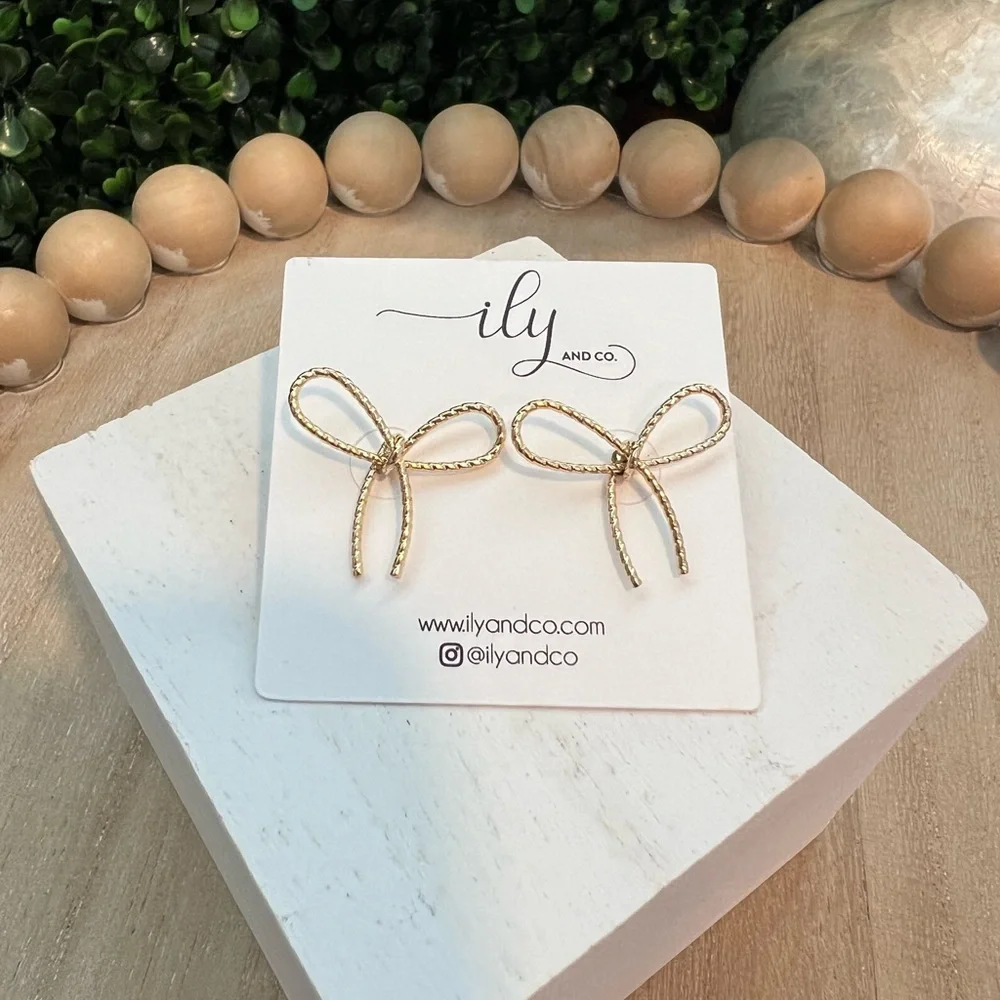 New Small Bow Studs Earrings | Gold Tone | Lightweight | Boutique | 1 inch